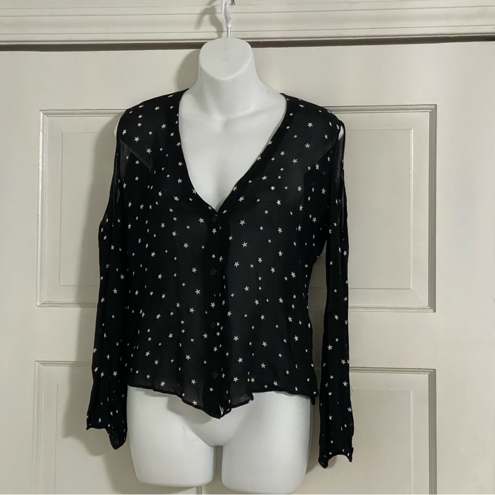 Reformation Button Up‎ Stars Sheer Blouse Black